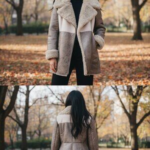 Laundry By Shelli Segal Faux Fur Trimmed Shearling Women Coat‎ Medium